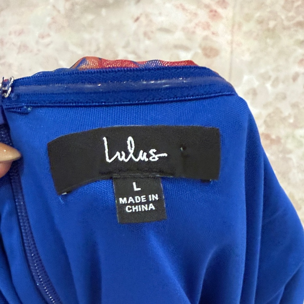 Lulus Floral Strapless Dress - Blue and Red - Picture 3 of 3